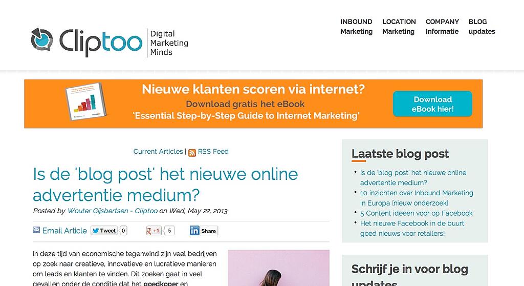Lead generatie via top banner | Bureau Bright