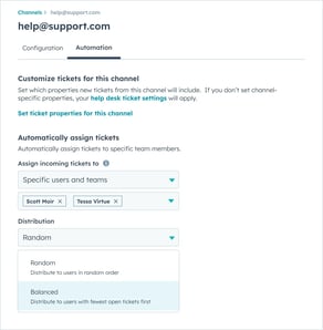 HubSpot update balanced ticket assignment