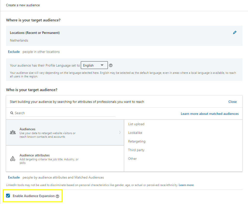 LinkedIn - Enable Audience Expansion