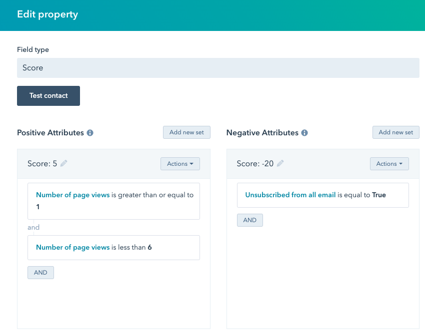 Lead scoring voorbeeld in HubSpot marketing automation