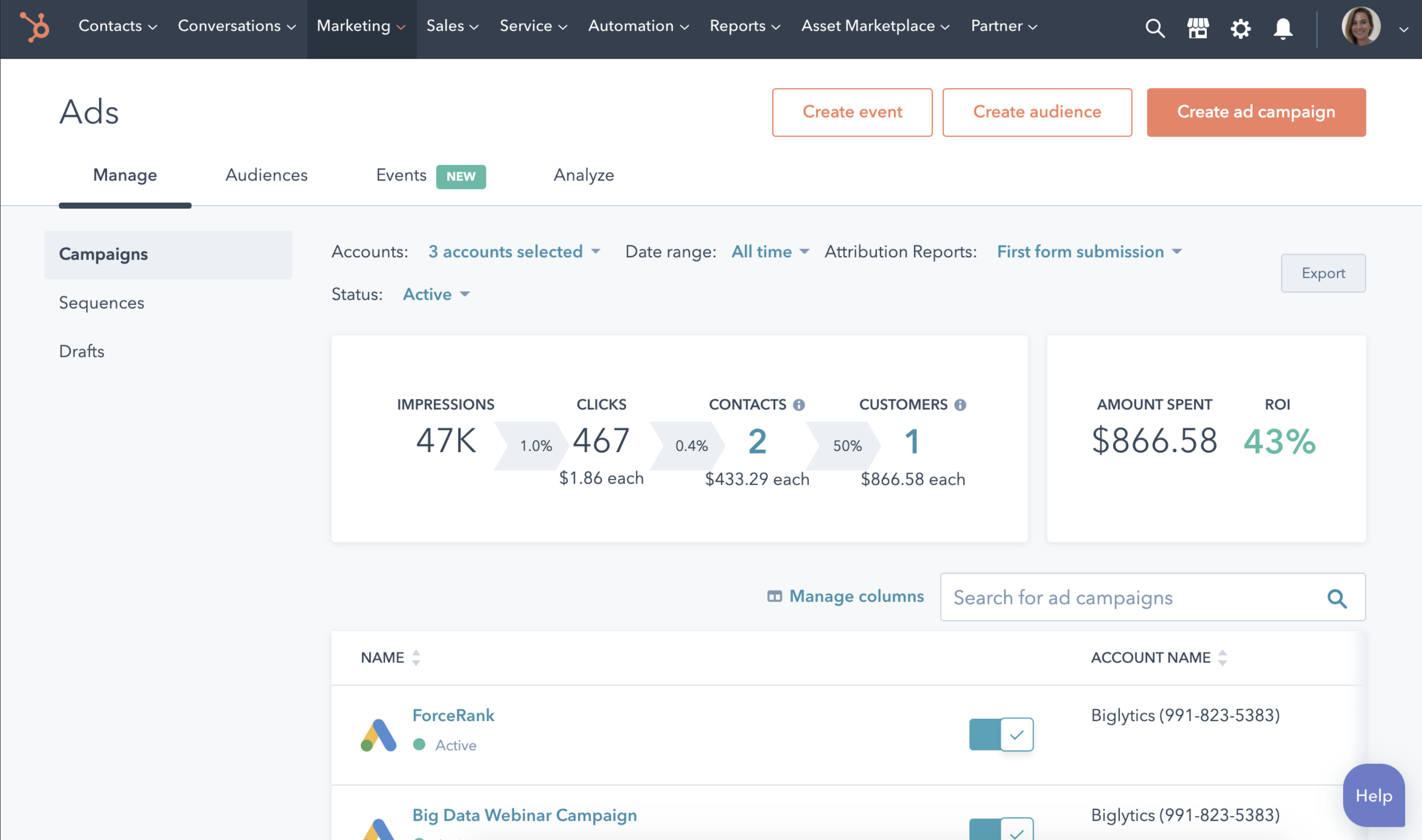 HubSpot ads management