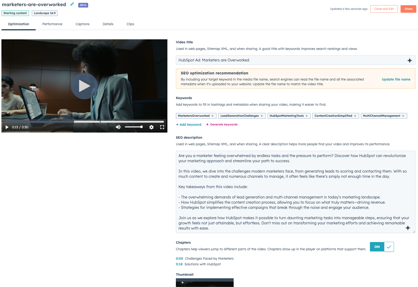 Bewerk en analyseer je video's met AI in HubSpot!