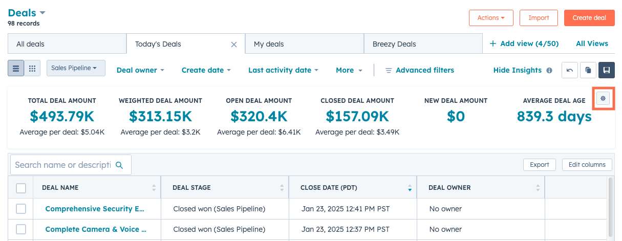 Dealinzichten aanpassen